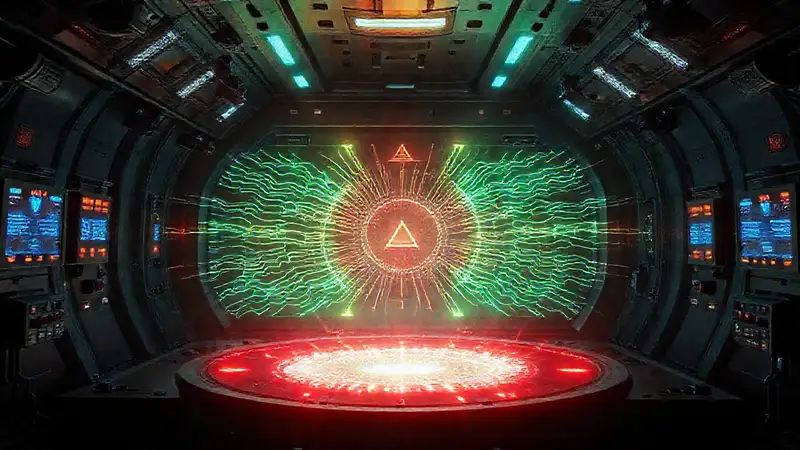 Campo electromagnético misterioso en laboratorio futurista