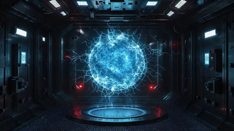 Forma de energía fluctuante en contenedor futurista