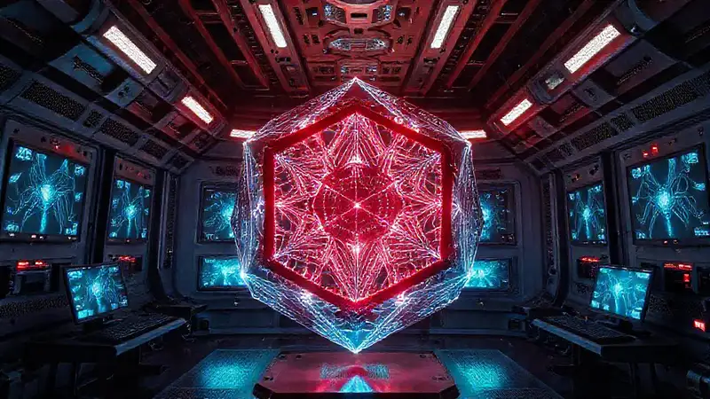 Octaedro geométrico con patrones y frecuencias eléctricas