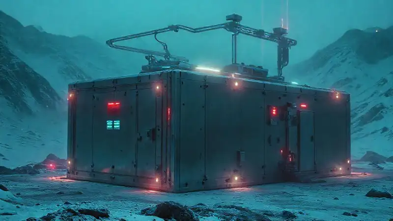 Estructura futurista en entorno montañoso seguro
