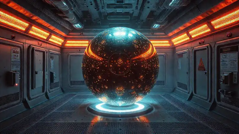 Esfera metálica luminosa en cámara de seguridad