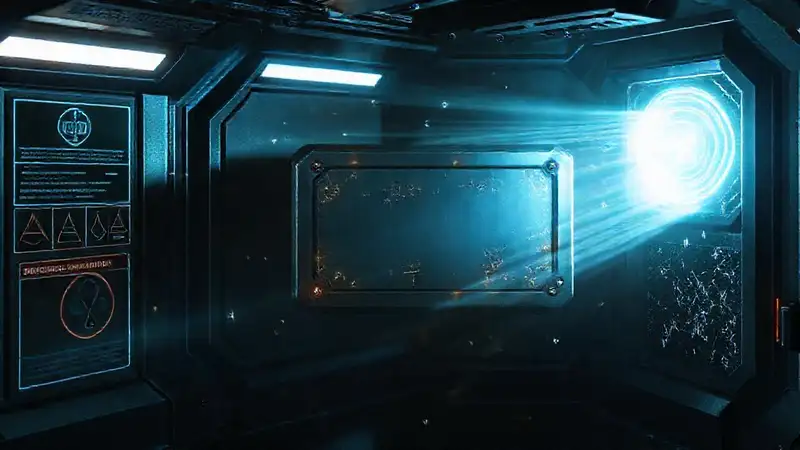 Objeto metálico brillante en entorno futurista seguro