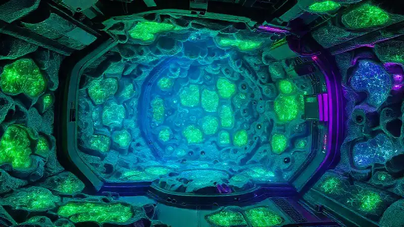 Superficie fractal luminosa en cámara de alta tecnología