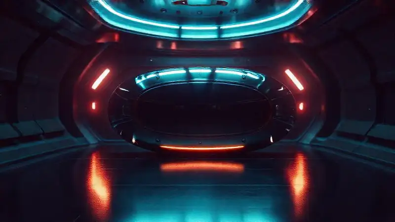 Objeto metálico brillante en contención futurista