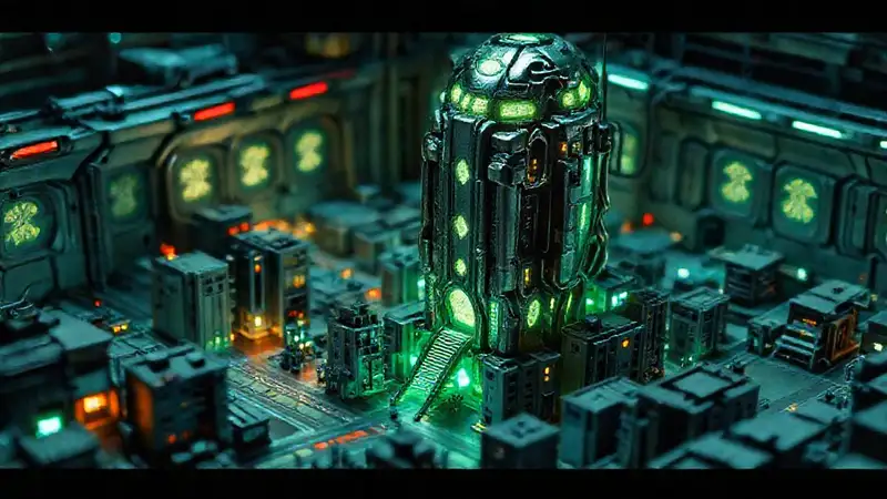 Modelo urbano futurista en material alienígena brillante