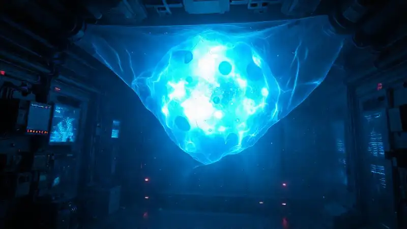Membrana azul brillante en entorno científico