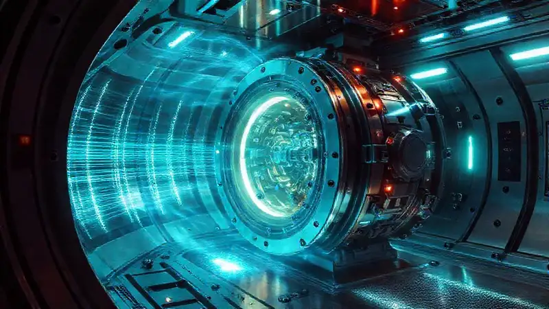 Dispositivo futurista con campos energéticos y distorsión