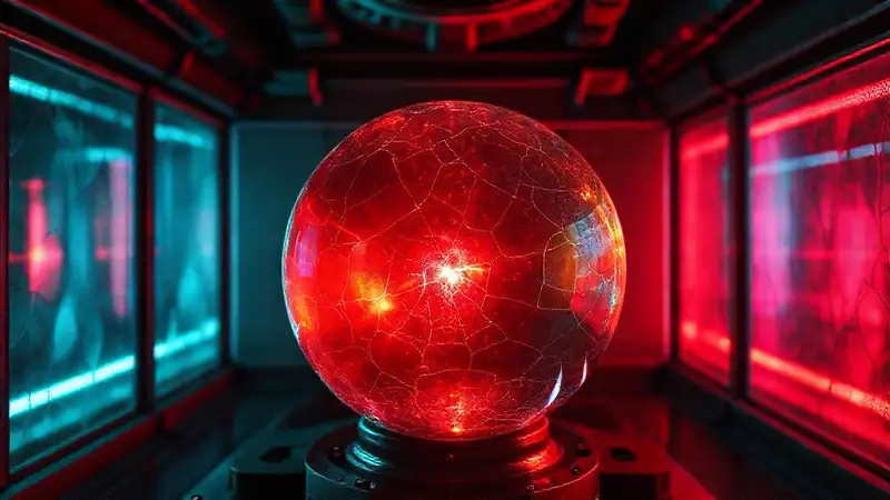 Esfera misteriosa en contenedor de alta tecnología