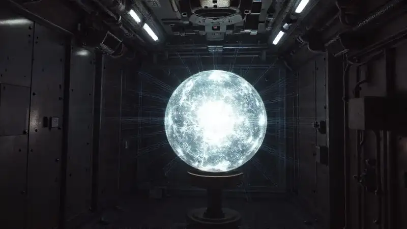 Esfera luminosa en cámara sellada con vigilancia