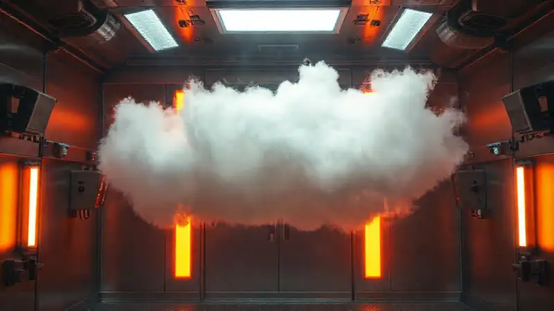 Nube gasificada en sala segura y tensa