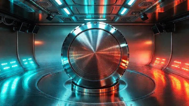 Objeto metálico con ondas y tonos iridiscentes