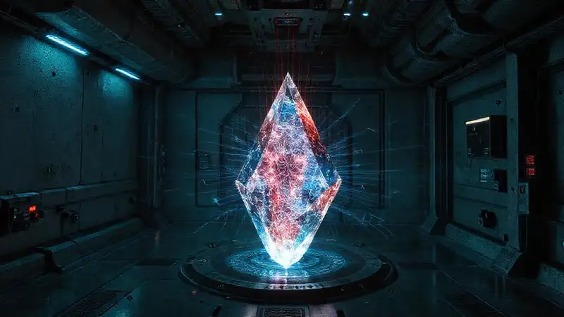 Cristal resplandeciente en entorno futurista misterioso