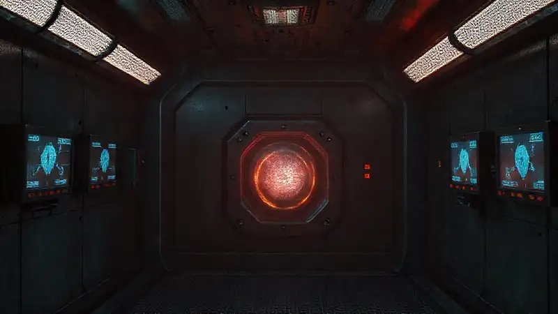 Cámara de contención con objeto misterioso brillante