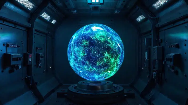 Esfera de plasma energética en contenedor seguro