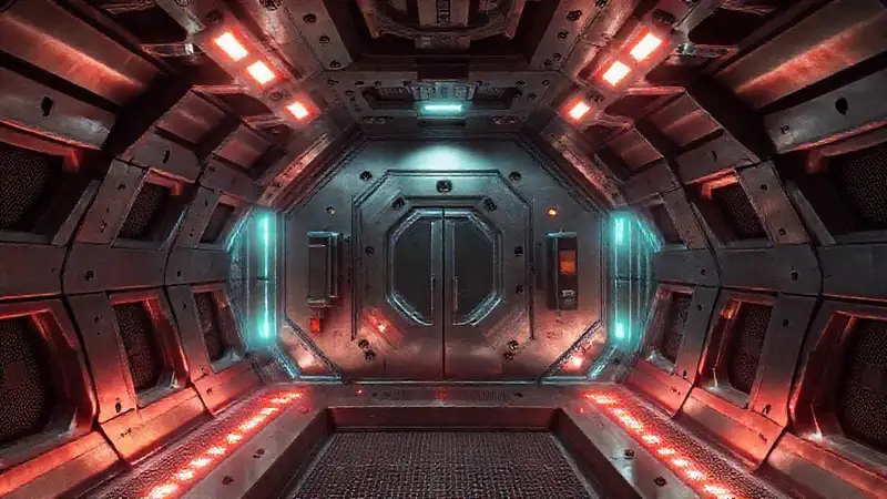 Cámara futurista con patrones y ondas electromagnéticas