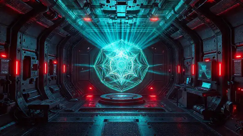 Cámara subterránea futurista con energía misteriosa