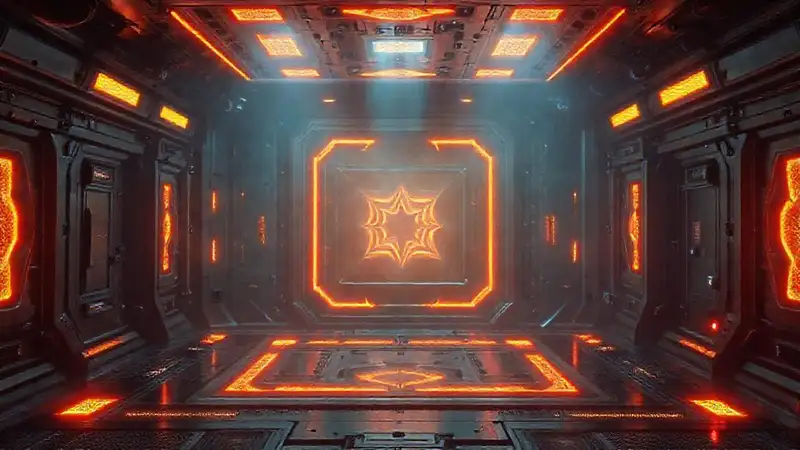 Cuadro geométrico misterioso en cámara futurista