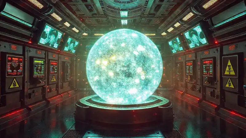 Esfera de energía en laboratorio futurista seguro