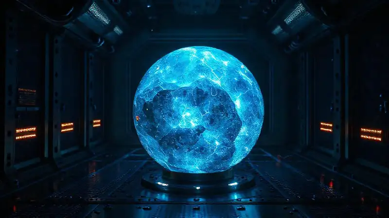Orbe mineral luminoso en entorno futurista y seguro