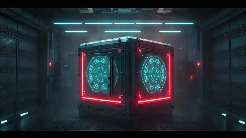 Cubículo futurista con patrones metálicos y brillo
