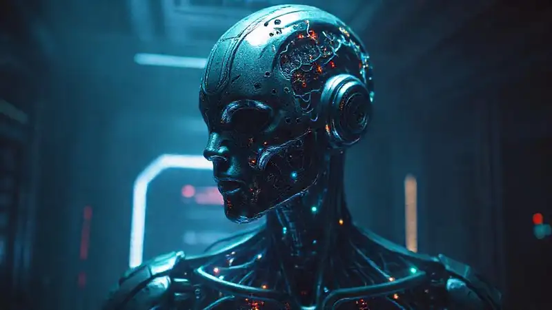 Estructura humanoide futurista en contención segura
