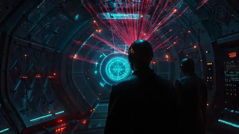 Estructura futurista con patrones y efectos surreales