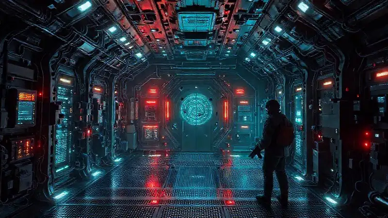 Cámara de alta seguridad futurista, inquietante y controlada