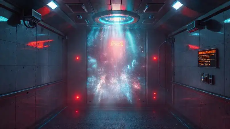 Distorsión espacial misteriosa en cámara futurista
