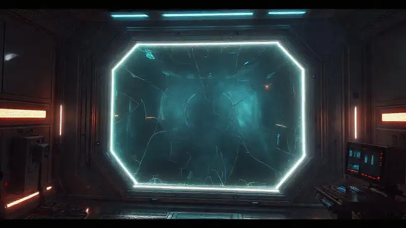 Espejo futurista con aura inquietante y frío