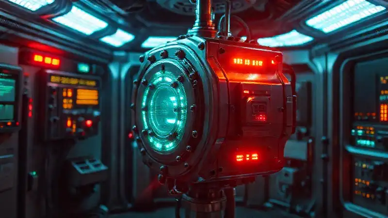 Dispositivo metálico controlado en laboratorio futurista