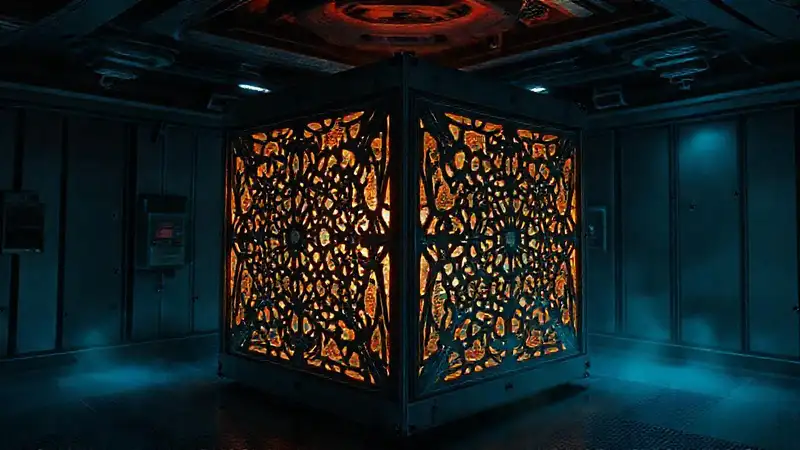 Cámara segura con cubo geométrico misterioso