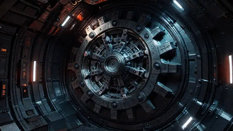 Engranaje fractal metálico en entorno futuro