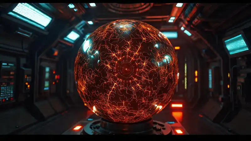 Esfera fractal en contenedor futurista brillante