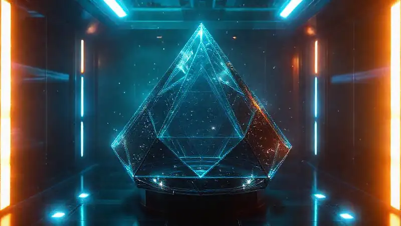 Prisma futurista con energía y distorsiones espaciales