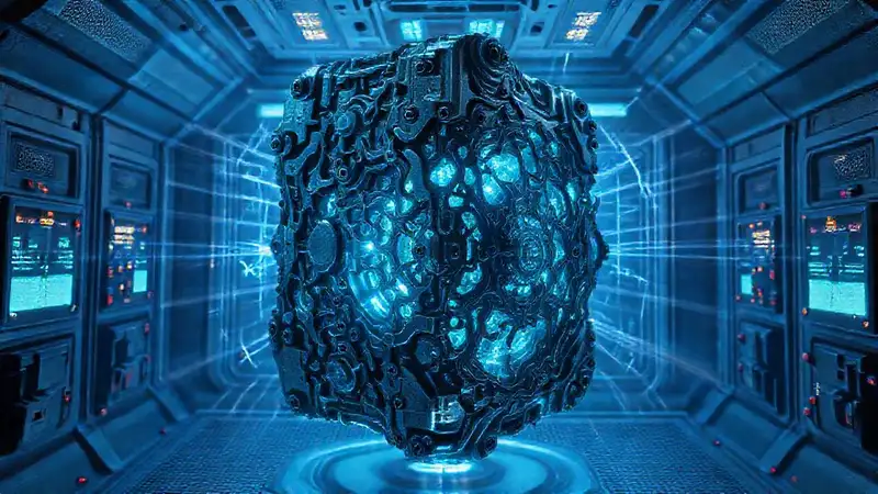 Dispositivo metálico misterioso con energía y sensores