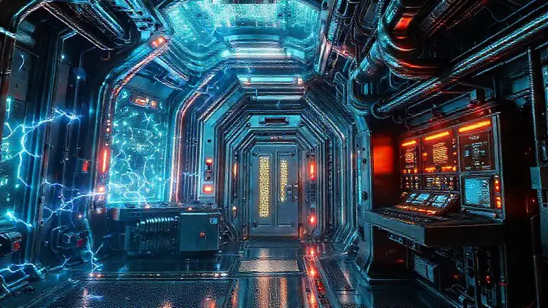 Estructura futurista con energía y seguridad avanzada