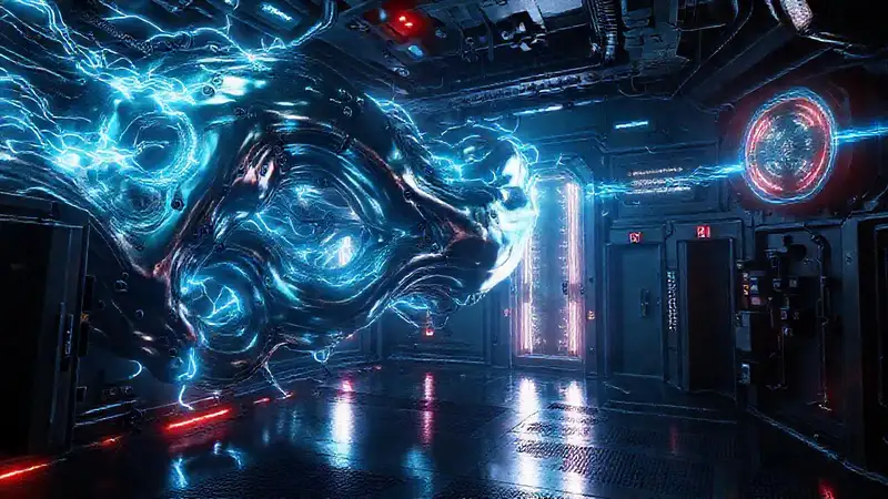 Estructura amorfa metálica con energía futurista