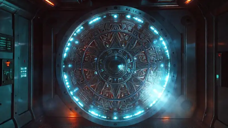 Dispositivo circular metálico y futurista misterioso