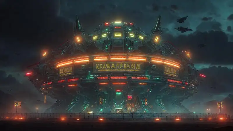 Estructura alienígena futurista y protegida