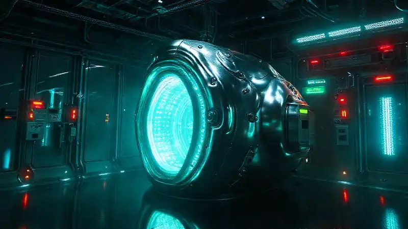Cámara futurista con estructura amorfa metálica