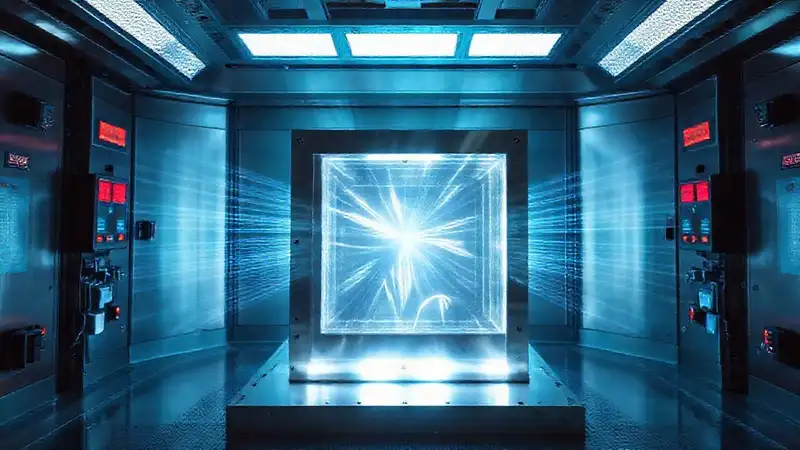 Cubo metálico misterioso en contención segura
