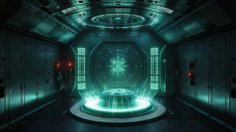 Cámara futurista con campo electromagnético brillante