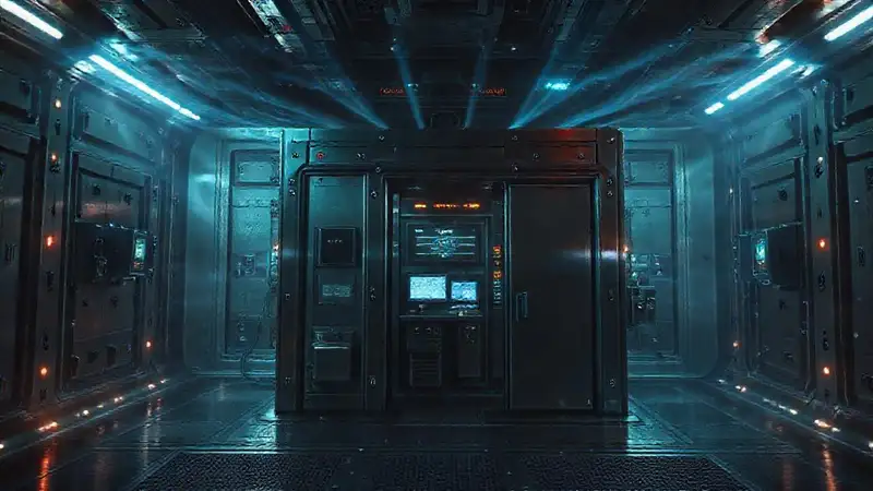 Estructura metálica futurista con energía y monitorización
