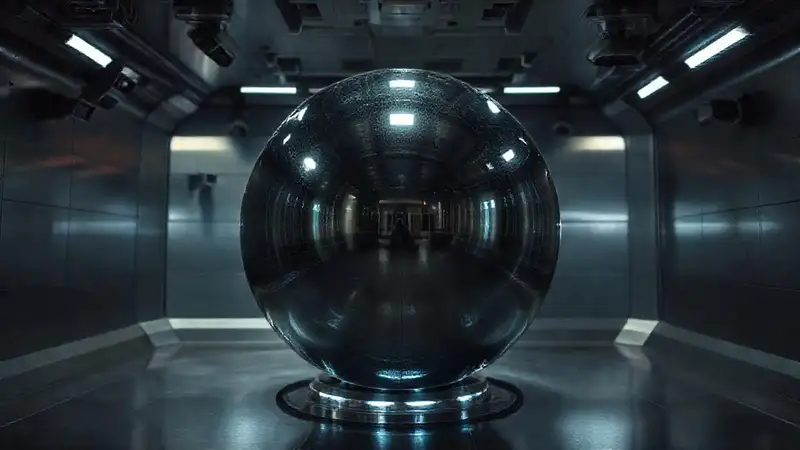Esfera metálica en cámara de alta tecnología segura