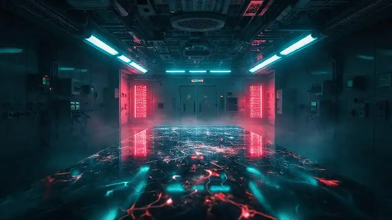 Superficie luminosa en sala de contención futurista