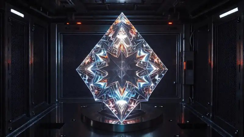 Cristal fractal brillante en laboratorio seguro