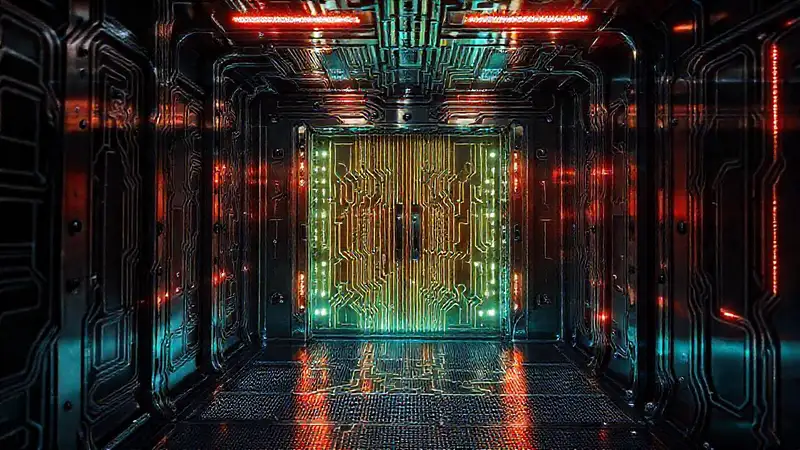 Estructura futurista con energía y misterio