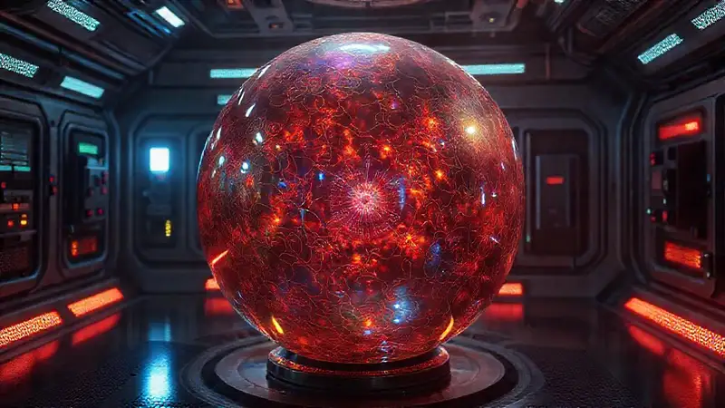 Esfera brillante con patrones fractales y luz