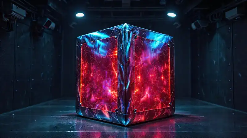 Cubo metálico brillante en cámara de seguridad