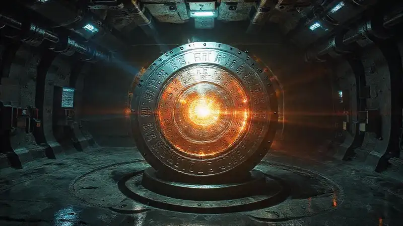 Artefacto metálico brillante en cámara subterránea